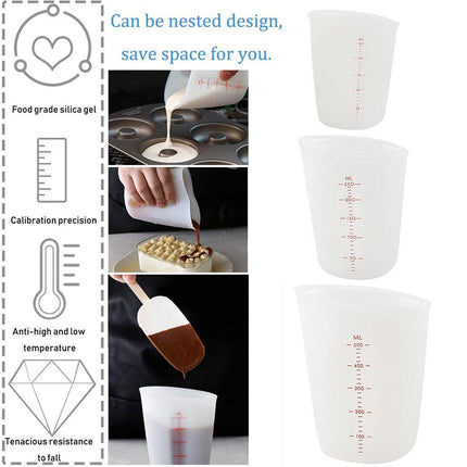 3PCS Silicone Measuring Cups 125ml 250ml 500ml Double Scale Baking Milk Cup Set