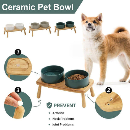 Ceramic Elevated Dog Bowl Anti-Slip Double Bowl for Small Medium Large Dogs