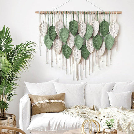 Cotton Rope Woven Leaves Tapestry Wall Hanging for Living Room Bedroom Decor