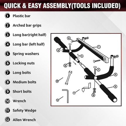 Adjustable Doorway Pull-Up Bar No Drill Home Fitness Equipment Indoor Workout