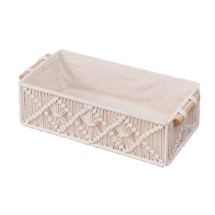 Pure Hand-Woven Square Storage Basket Desktop Organizer for Cosmetics Snacks