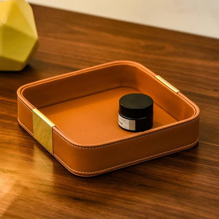 Leather Desktop Storage Tray Key Organizer Entryway Cosmetic Clutter Tray