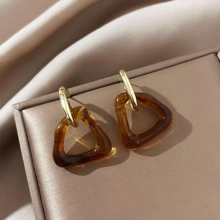Retro Geometric Triangle Coffee Beige Earrings Women Girls Trendy Fashion
