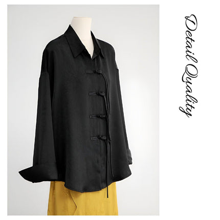 Luxury Women Jacquard Suit Chinese Style Black Shirt Fashion Skirt Set Elegant - Aimall