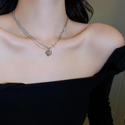 Fashion Creative Steel Heart Pendant Necklace Clavicle Chain Women Jewelry Gift - Aimall