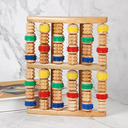 Six-Row Wooden Foot Roller Massager Colourful Relaxation Tool for Foot Relief
