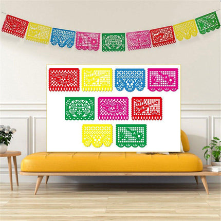 Carnival Party Decor Square Paper Cut Plastic Flower Flag Banner for Celebration