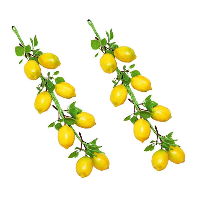 2pcs Artificial Yellow Lemon Hanging Decorations Fake Fruit Home Decor Set