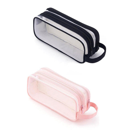 Large Capacity Transparent Mesh Pencil Case School Exam Stationery Bag Boy Girl