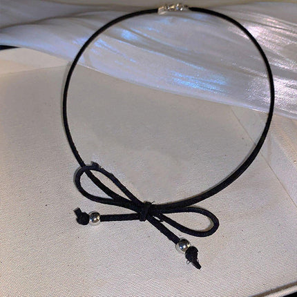 Stylish Black Lace Up Bow Necklace Fashion Jewelry Gift for Women and Girls