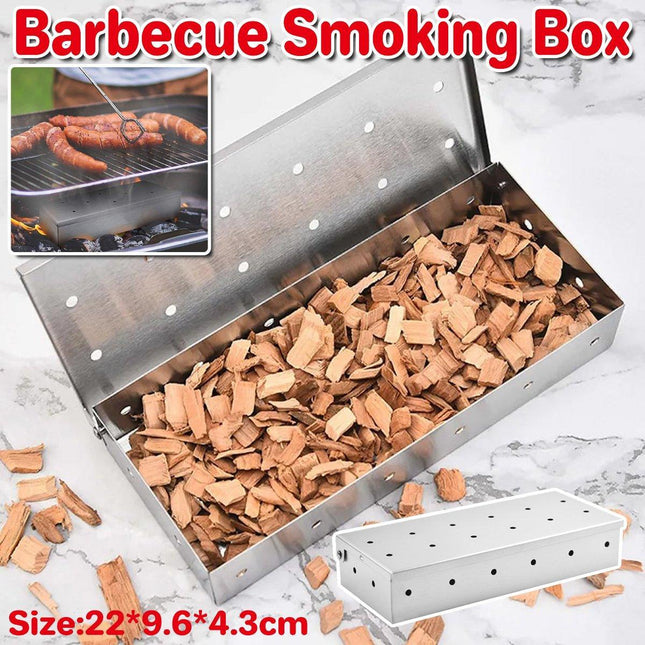 Stainless Steel Smoke Box Barbecue BBQ Smoking Wood Chip Smoker Grill Tool Box
