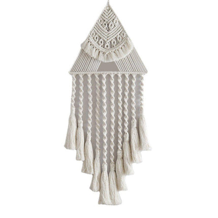 White Woven Tapestry Dreamcatcher Hanging Wall Decor Triangle Charm for Home