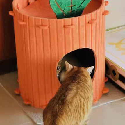 Semi-Enclosed Felt Cat Cave Bed Soft Scratching Relaxing Warm Carrot Cave House