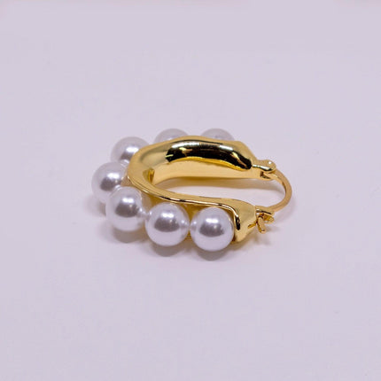 Pearl Hoop Earrings for Women Simple Fashion Brass Unique Statement Jewelry
