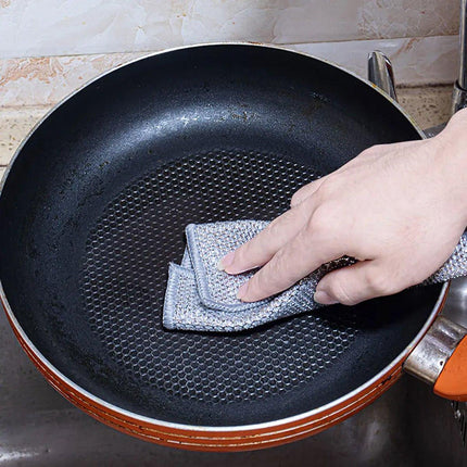 10PCS Double Layer Dishcloth Non-stick Oil Kitchen Cleaning Cloth Metal Fiber