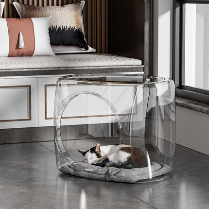 Transparent Capsule Cat Litter Box Semi Enclosed Cat House for Indoor Use