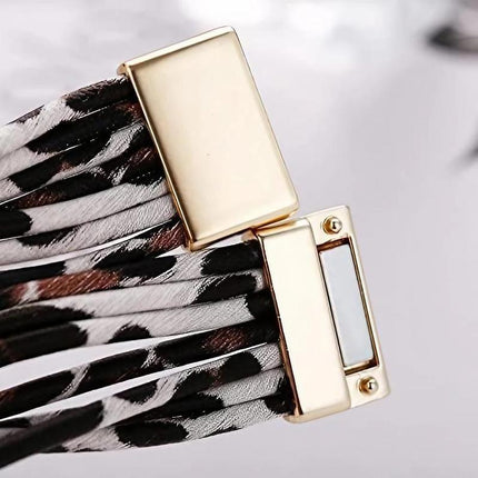 Fashion Magnetic Leather Bohemian Leopard Print Bangle Trendy New Bracelet Gift - Aimall