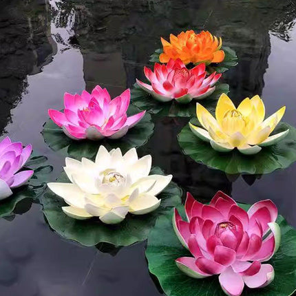 9pcs Simulation Lotus Flowers Leaves Water Lily Pond Fish Tank Decoration
