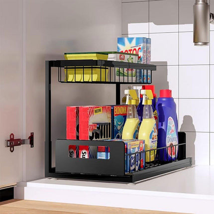 Removable Kitchen Cabinet Sink Storage Rack with Drawable Basket Organizer Shelf