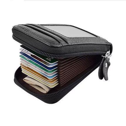 Rfid Blocking Leather Wallet Anti-Theft Credit Card Holder Men Women Coin Purse Aimall