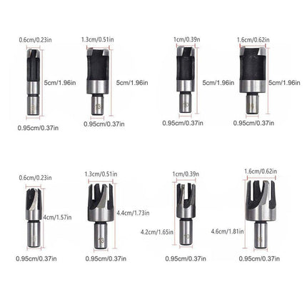 8 PCS Wood Plug Hole Cutter Dowel Maker Cutting Tools Shank Drill Bits With Box - Aimall