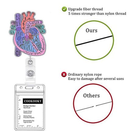 3PCS Nurse Medical Heart Shaped Student ID Badge Tag Easy Closure Lanyard Holder