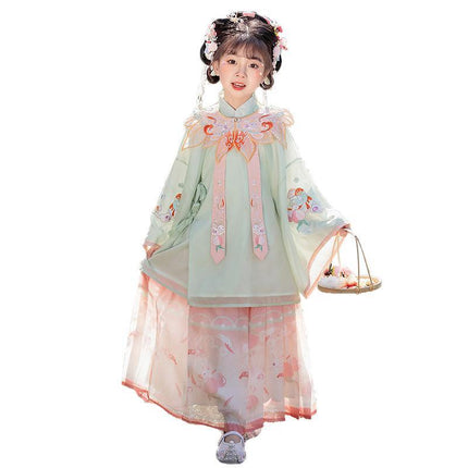 Girl Hanfu Dress Embroidered Floral Tang Suit Chinese Traditional Princess Sweet - Aimall