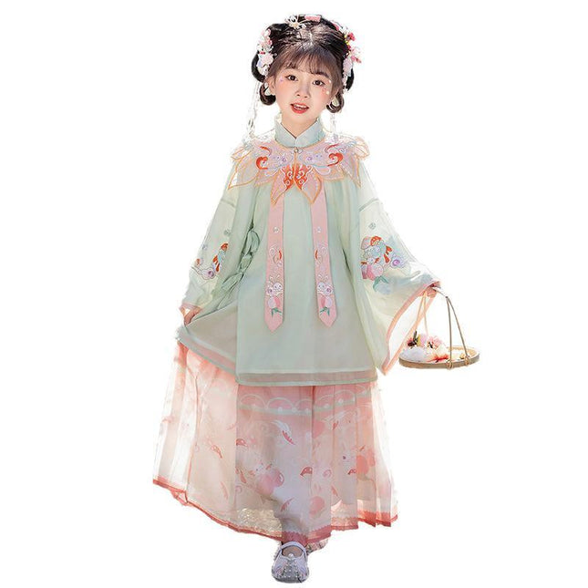 Girl Hanfu Dress Embroidered Floral Tang Suit Chinese Traditional Princess Sweet - Aimall