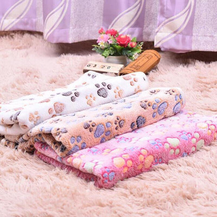 Medium Size Pet Mat Paw Print Cat Dog Puppy Fleece Soft Pet Blanket Bed Cushion - Aimall