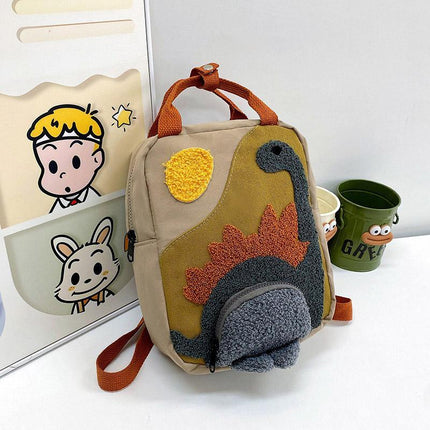 Dinosaur Canvas School Backpack Cartoon Shoulder Bag for Kids Small Travel Bag