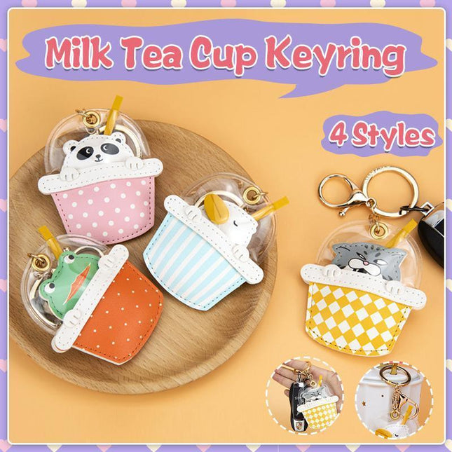 Cartoon Cute Keychain Milk Tea Cup Cute animal Milk Tea Key chain - Aimall