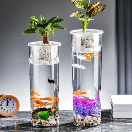 Hydroponic Plant Vase Cylindrical Straight Design Fish Tank for Home Decor