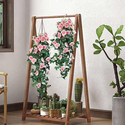 2PCS Artificial Rose Flower Garland Hanging Vine Home Wall Decor Fake Rattan