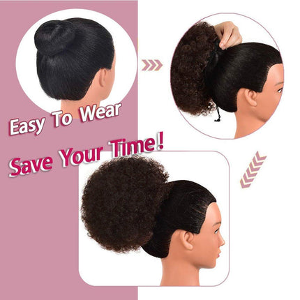 8 Inch Afro Wig Curly Ponytail Hairpiece Natural Puff Bun Hair Extension Black