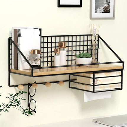 No-Punch Wall Mounted Iron Storage Rack Hanging Shelf for Home Organisation