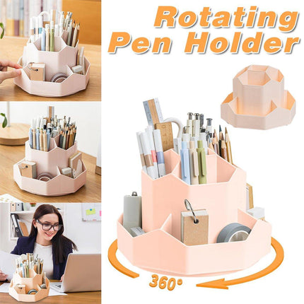 360 Degree Rotating Large Capacity Pen Holder Plastic Desktop Office Student Organizer