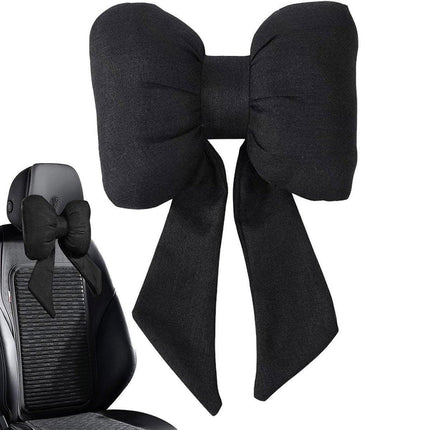 Soft Car Neck Pillow Cotton Linen Ribbon Bow Headrest Cushion Support Pillow