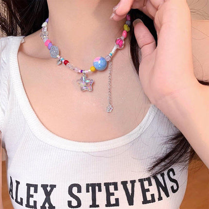 Colourful Hearts Transparent Star Necklace Sweet Fashion Jewellery for Women