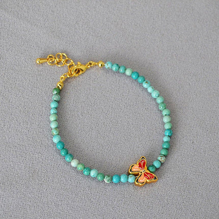 New Chinese Turquoise Butterfly Beaded Necklace and Bracelet Set Women