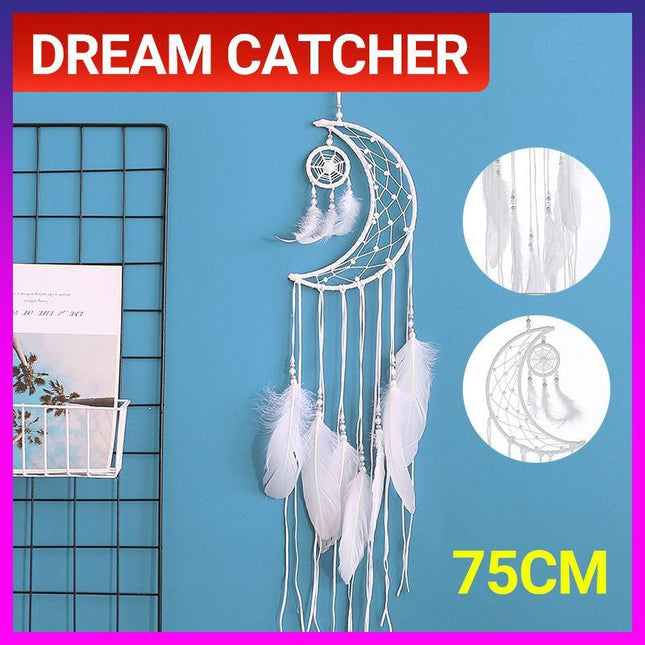 Moon Crescent feather Dream Catcher Wall Hanging Tapestry Woven Nursery Craft AU - Aimall
