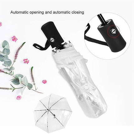 Transparent Folding Umbrella Compact Tri Fold Design Clear Rain Protection Cover