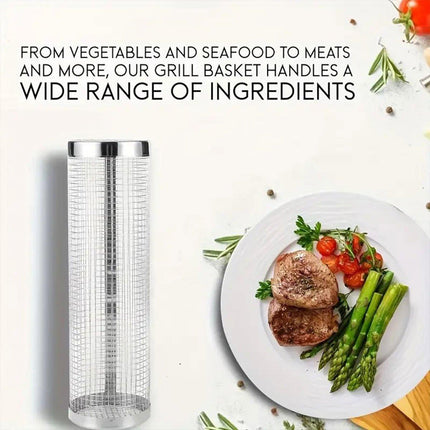 2pcs BBQ Basket Round Grill Cage Portable Rotating Net for Outdoor Cooking