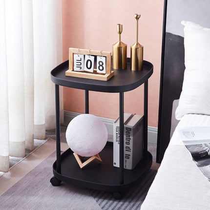 2 Tier Mobile Side Table Coffee Table with Storage Shelf Living Room Furniture