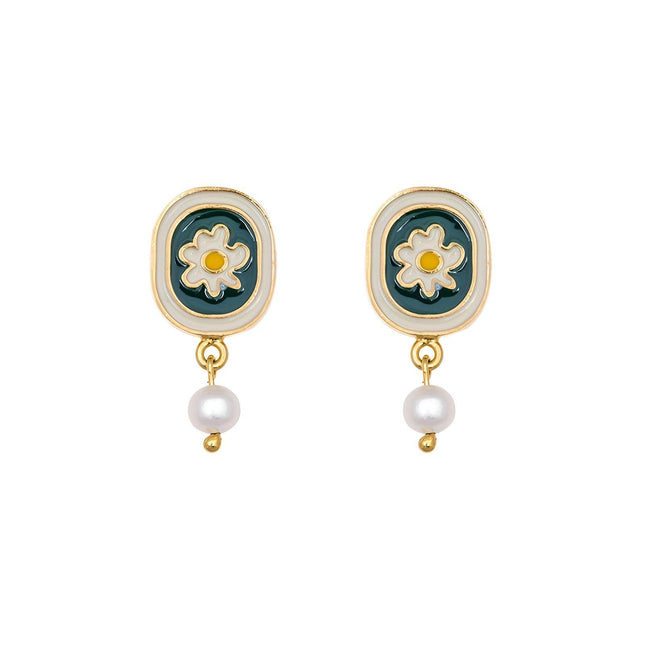 Vintage Rustic Chamomile Stud Earrings Floral Jewelry Women Elegant Accessories