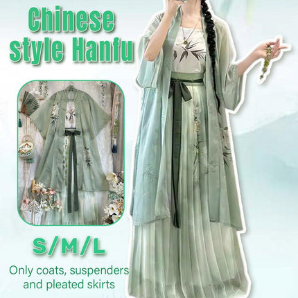 Hanfu Women Half Sleeve Pleated Skirt Waist Dress Spring Summer Daily Suit