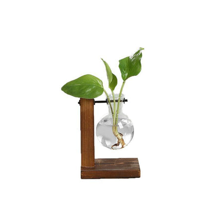 Wooden Stand Glass Flower Vase Hydroponic Hanging Plant Terrarium Container - Aimall