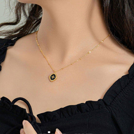 Black Polaris Oval Pendant Necklace Simple Court Style Fashion Jewelry Women