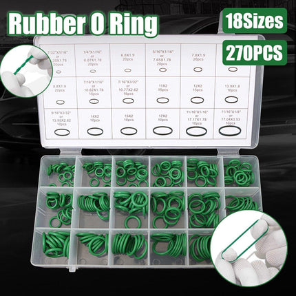 270pcs Automotive Air Conditioning Green Rubber Ring Seal Repair Box Set Seals