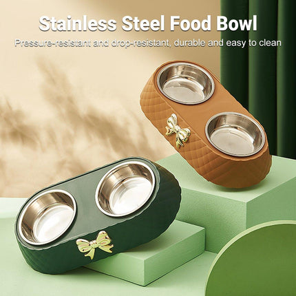 Stainless Steel Double Pet Bowl Non-Slip Anti-Knock Dog Cat Feeder Utensils