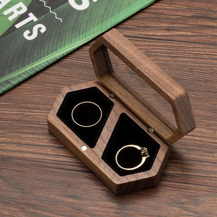 Elegant Black Walnut Wooden Ring Box Jewelry Diamond Proposal Gift Display Box